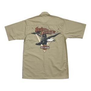 Harley Davidson Button Up Shirt Small S Mechanic Eagle Skulls Flame Motorcycles